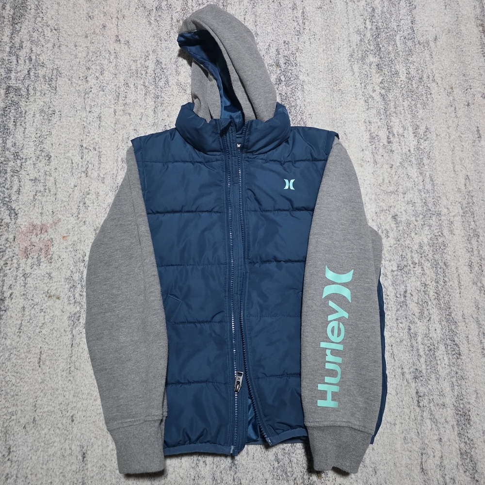 Hurley Teal and Gray Kids Puffer Jacket